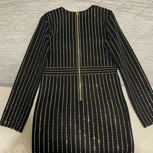 Bodycon Dress, Size Large, fits snug to body, Crystals all over with gold zipper